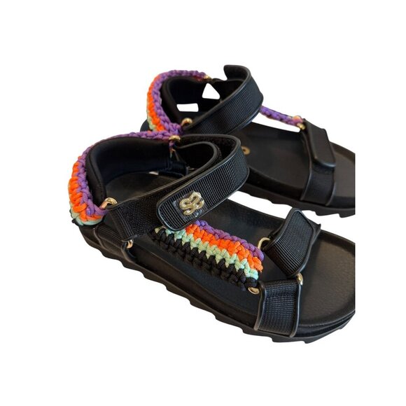 Sandro Shell And Crochet Neon Knit Braided Noir Sandals Platform Size 5.5 NIB - Picture 4 of 13